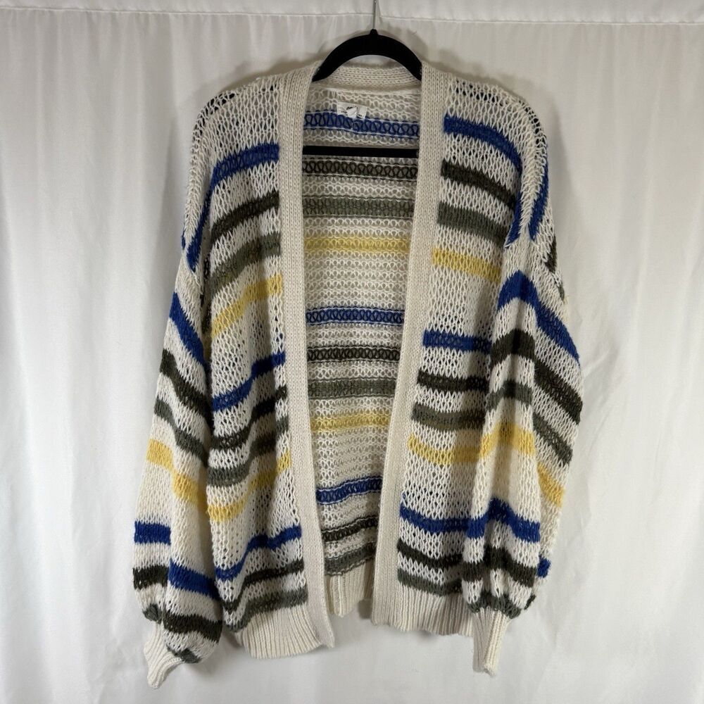 Aerie Cardigan Women's Small Striped Open Knit Open Front Pocketless